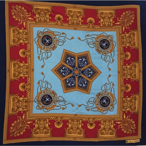 BLU DI BALESTRA Blue Royal Silk Scarf ITALY 34.5"/ 34.5” EC - Picture 2 of 10